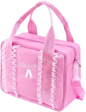Girls Ballet Shoes Bag with Lace Dance Equipment Bag Latin Ballet Dance Gym Handbag, Pink