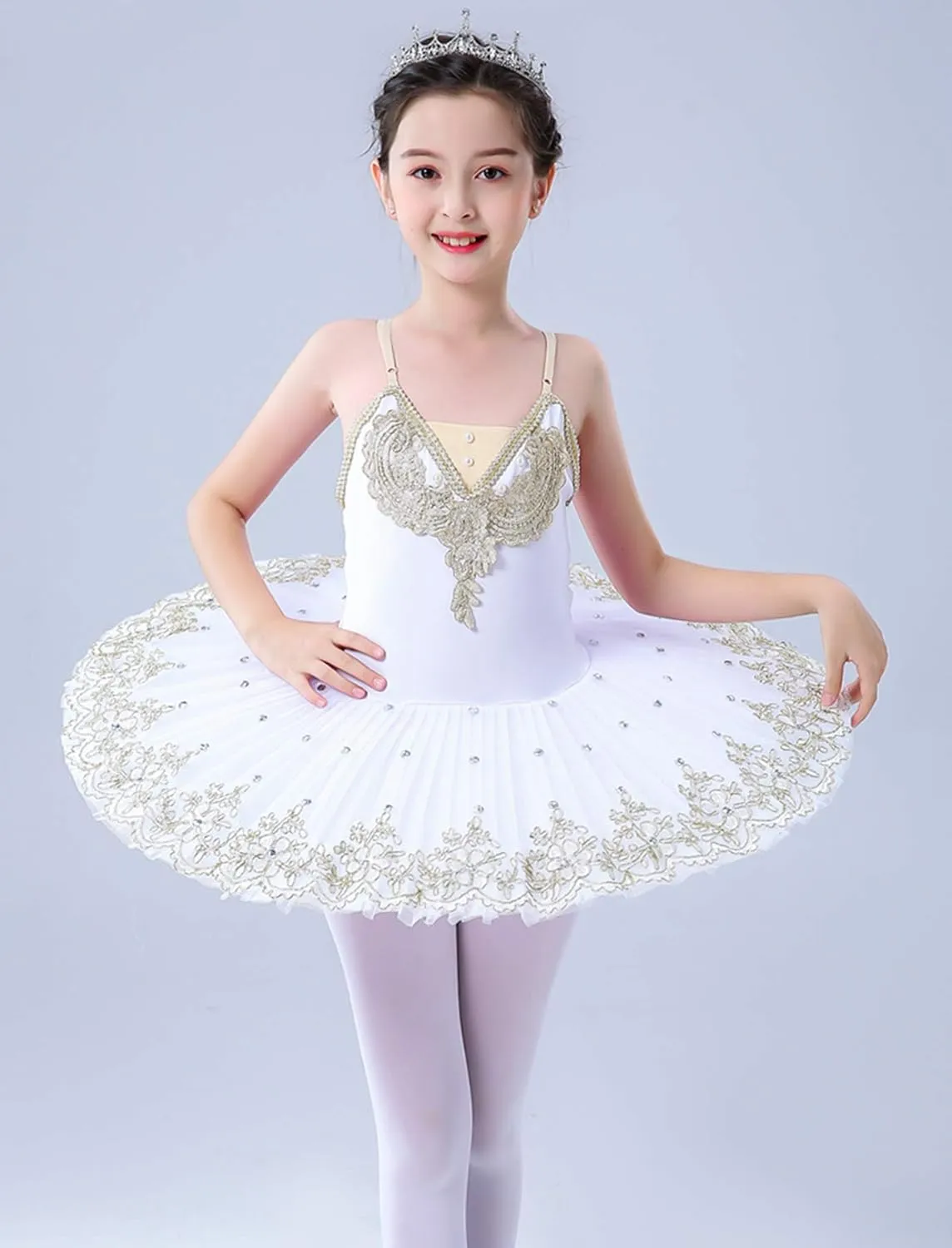Girl's Camisole Skirted Leotard Ballet Lace Sequin Tutu Swan Costumes Competition Skirt Dress