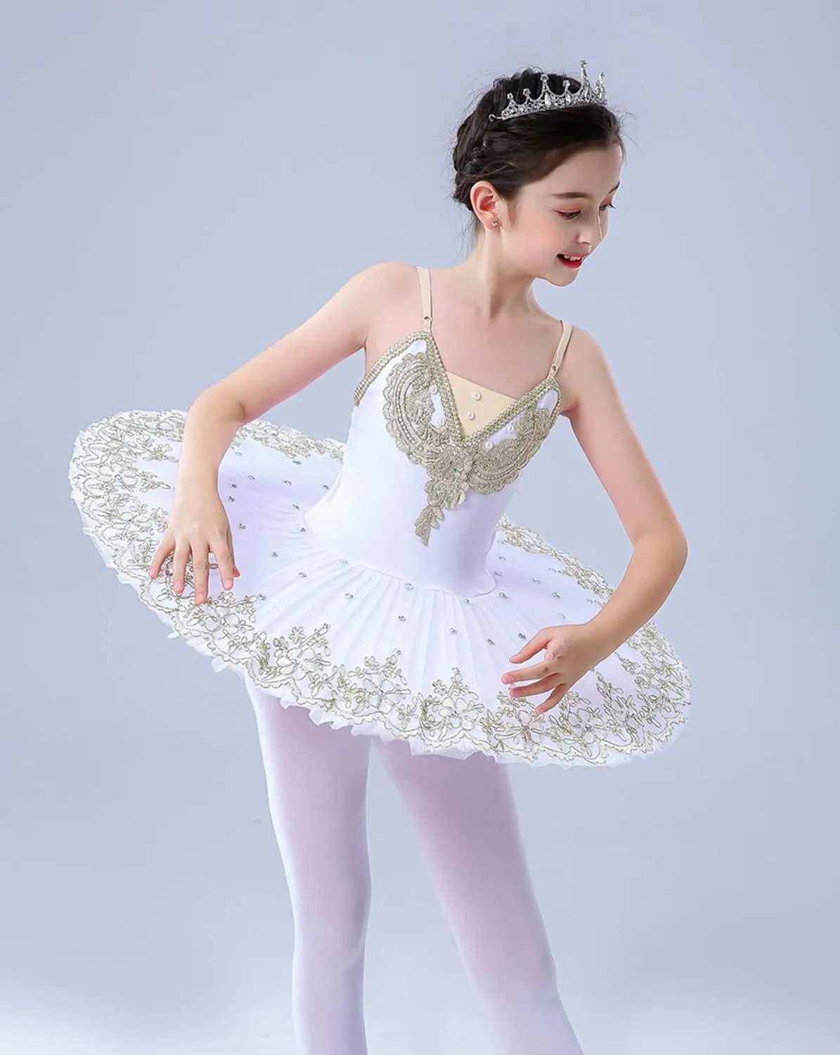 Girl's Camisole Skirted Leotard Ballet Lace Sequin Tutu Swan Costumes Competition Skirt Dress