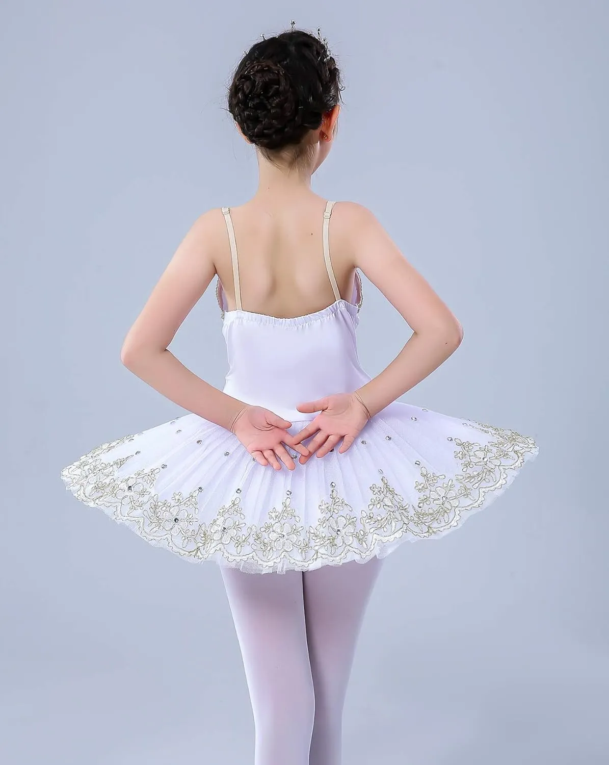 Girl's Camisole Skirted Leotard Ballet Lace Sequin Tutu Swan Costumes Competition Skirt Dress