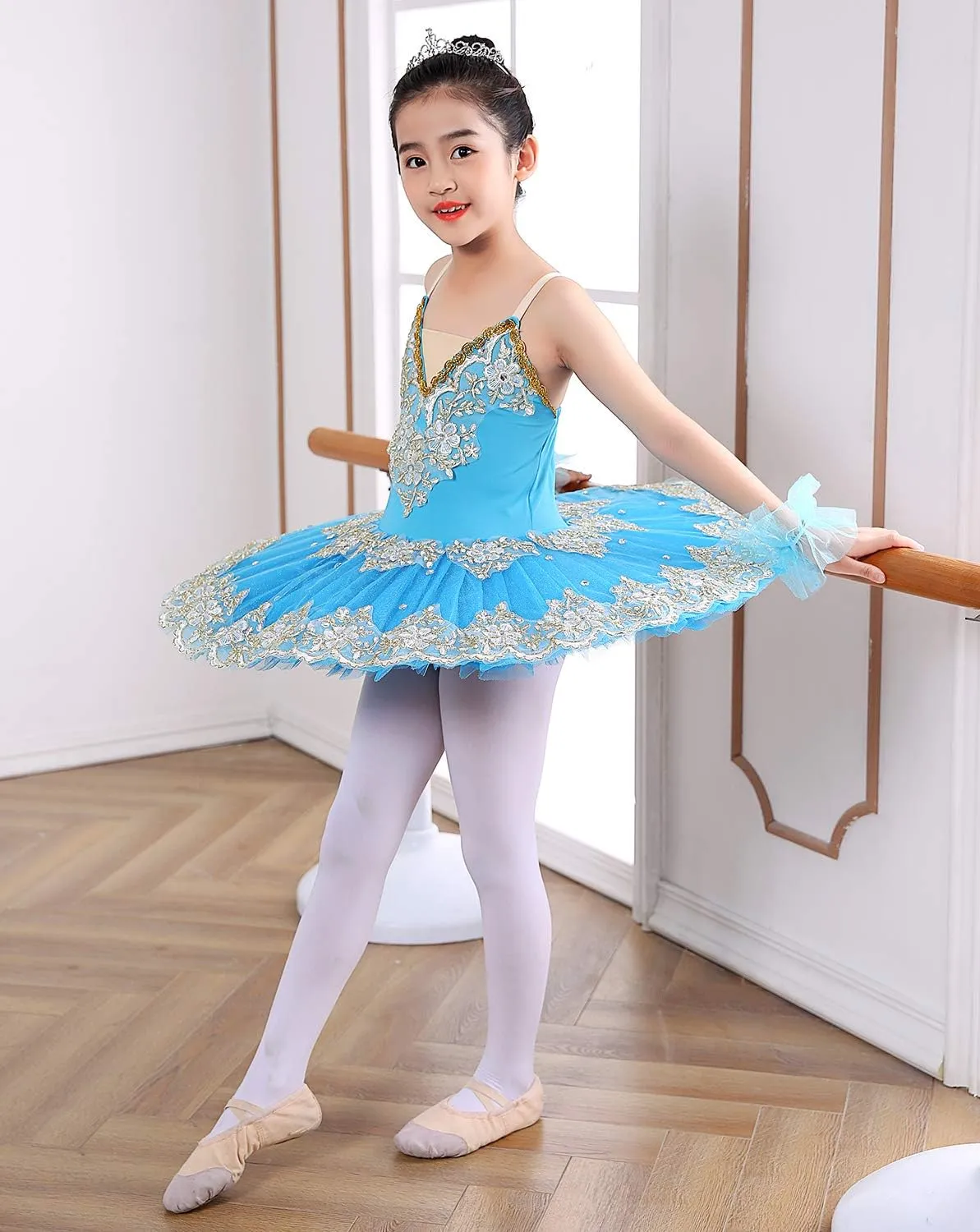Girl's Camisole Skirted Leotard Ballet Lace Sequin Tutu Swan Costumes Competition Skirt Dress