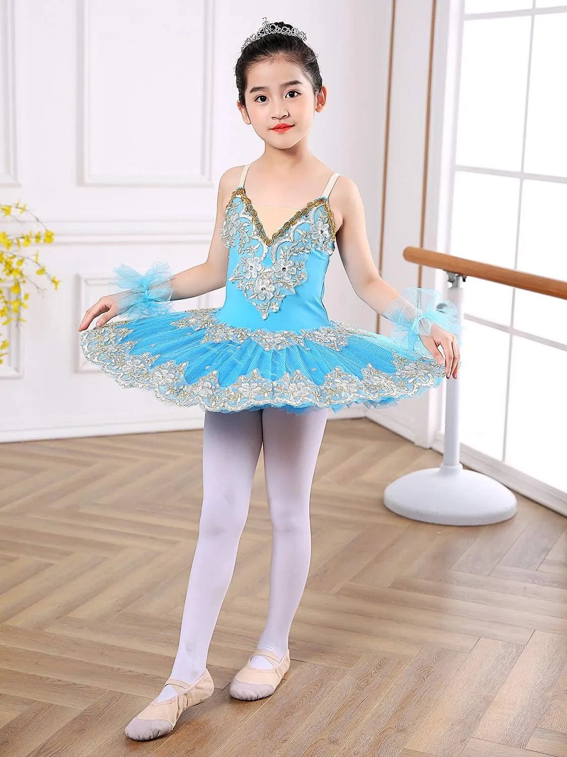 Girl's Camisole Skirted Leotard Ballet Lace Sequin Tutu Swan Costumes Competition Skirt Dress