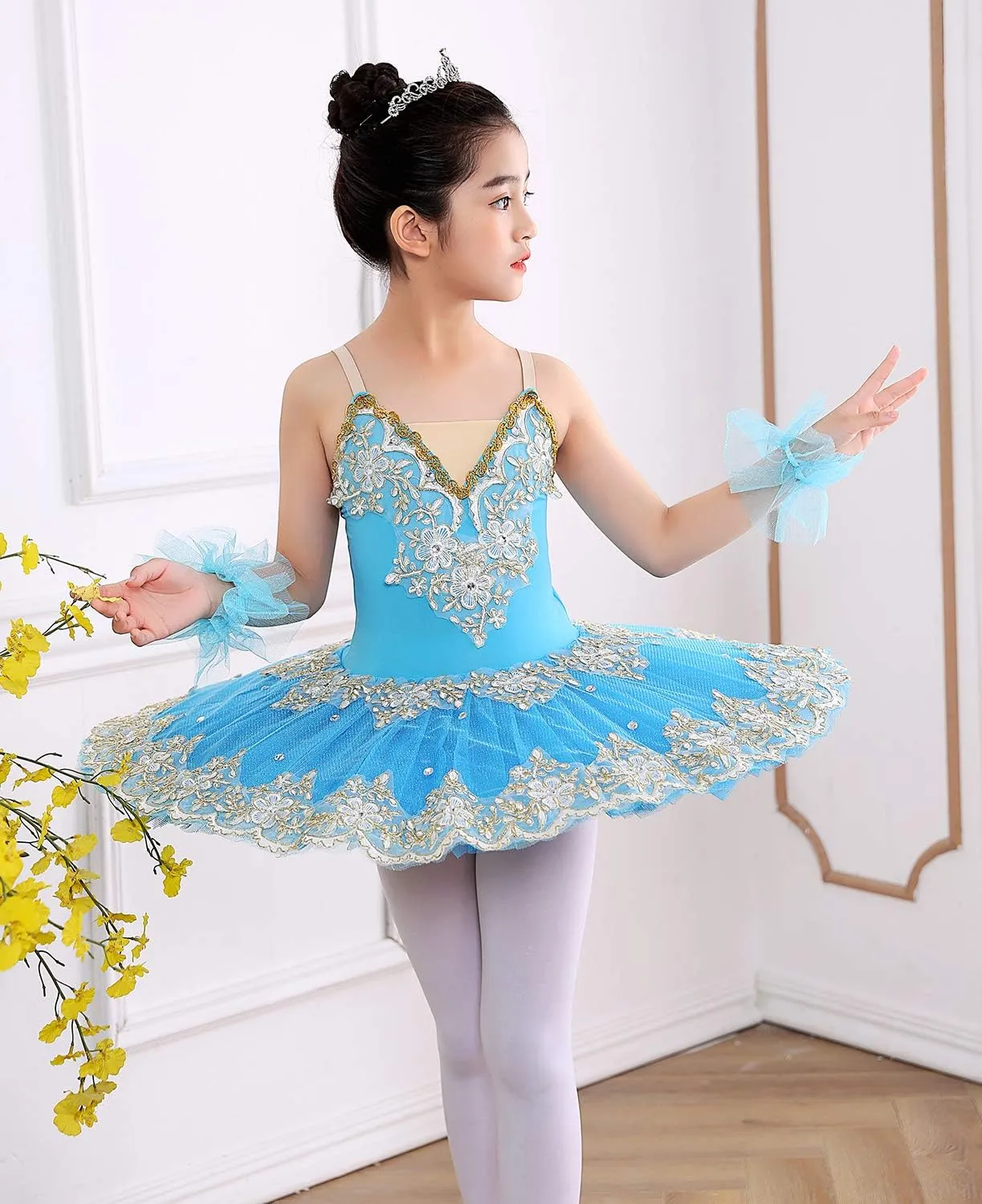 Girl's Camisole Skirted Leotard Ballet Lace Sequin Tutu Swan Costumes Competition Skirt Dress