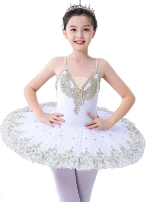 Girl's Camisole Skirted Leotard Ballet Lace Sequin Tutu Swan Costumes Competition Skirt Dress