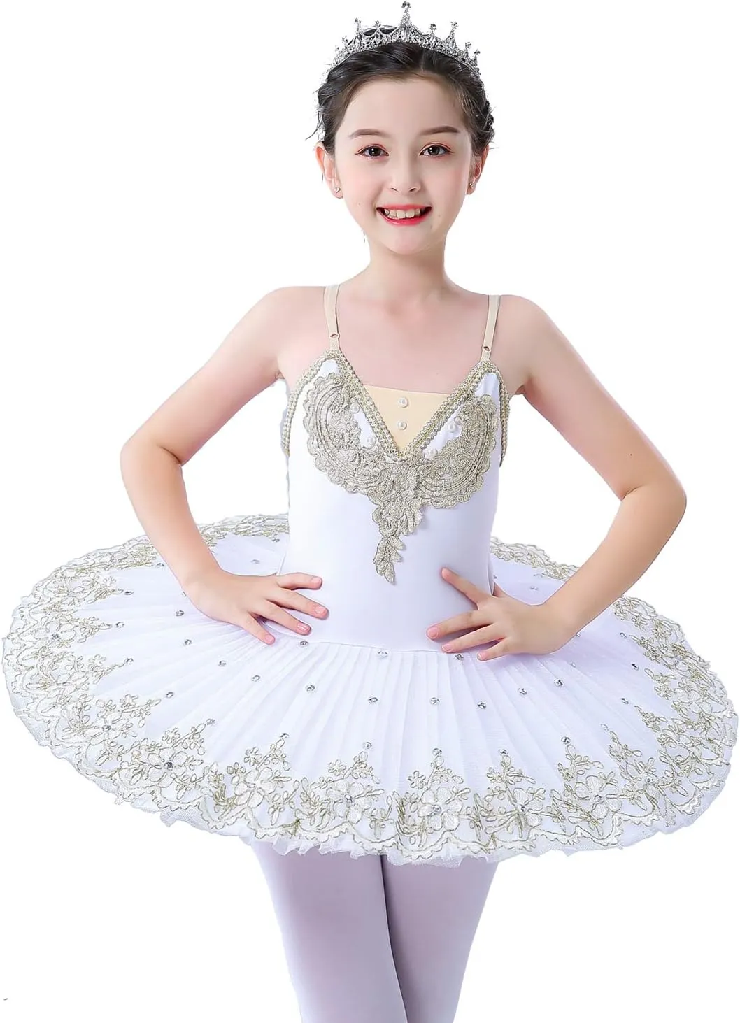 Girl's Camisole Skirted Leotard Ballet Lace Sequin Tutu Swan Costumes Competition Skirt Dress