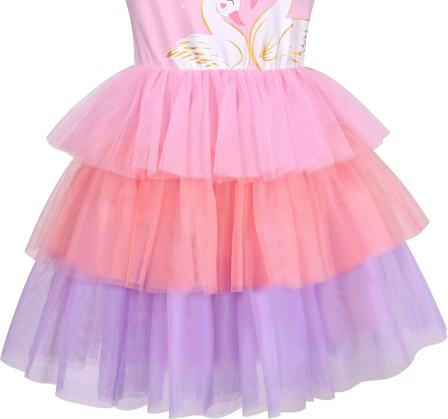 Girls Dress Pink Tutu Unicorn Dancing Tiered Skirt Ballet Birthday Party 3-7