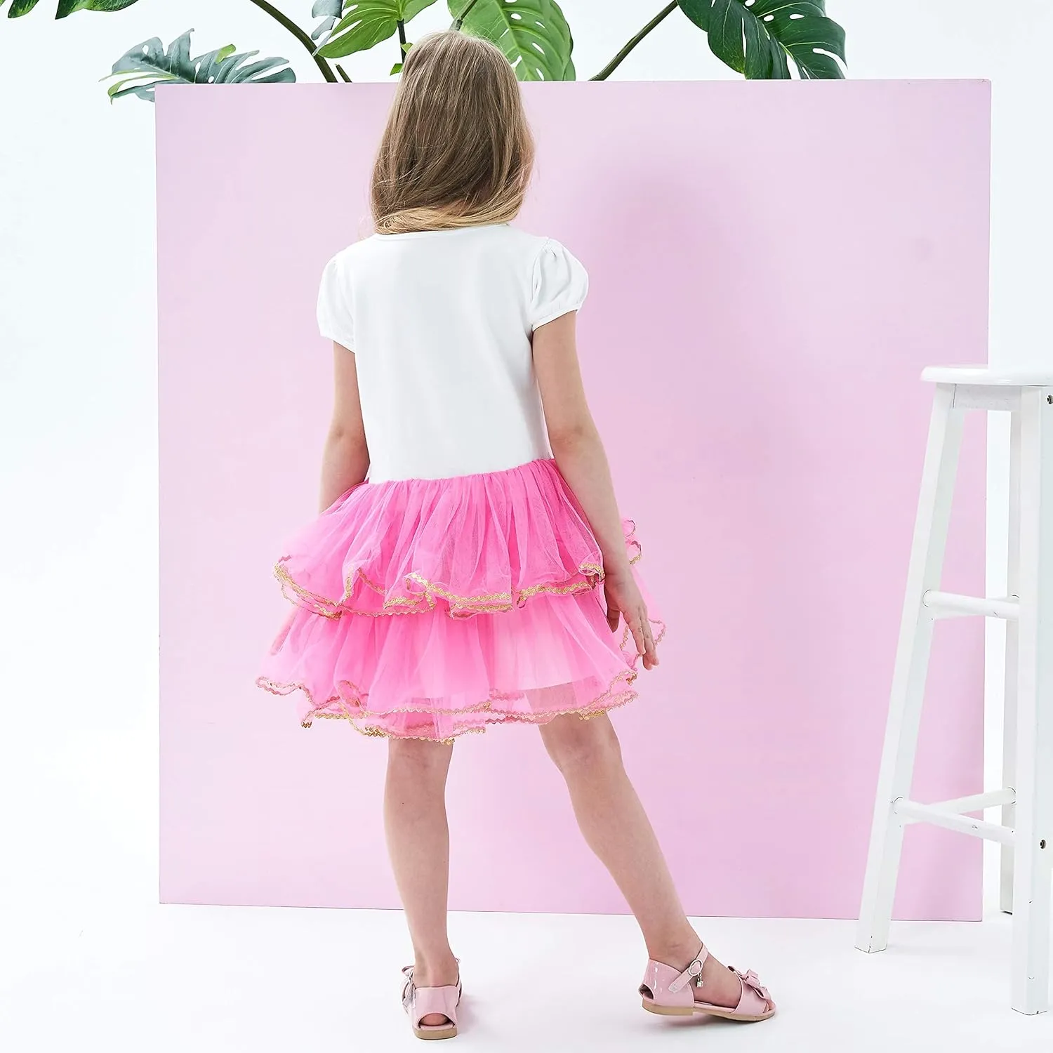 Girls Dress Pink Tutu Unicorn Dancing Tiered Skirt Ballet Birthday Party 3-7