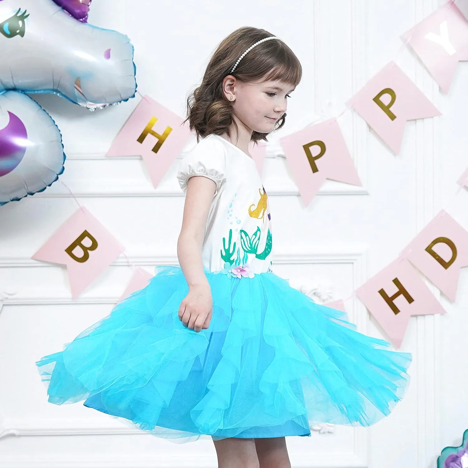 Girls Dress Pink Tutu Unicorn Dancing Tiered Skirt Ballet Birthday Party 3-7
