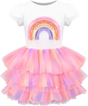 Girls Dress Pink Tutu Unicorn Dancing Tiered Skirt Ballet Birthday Party 3-7