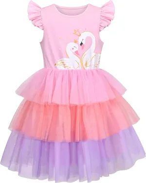 Girls Dress Pink Tutu Unicorn Dancing Tiered Skirt Ballet Birthday Party 3-7