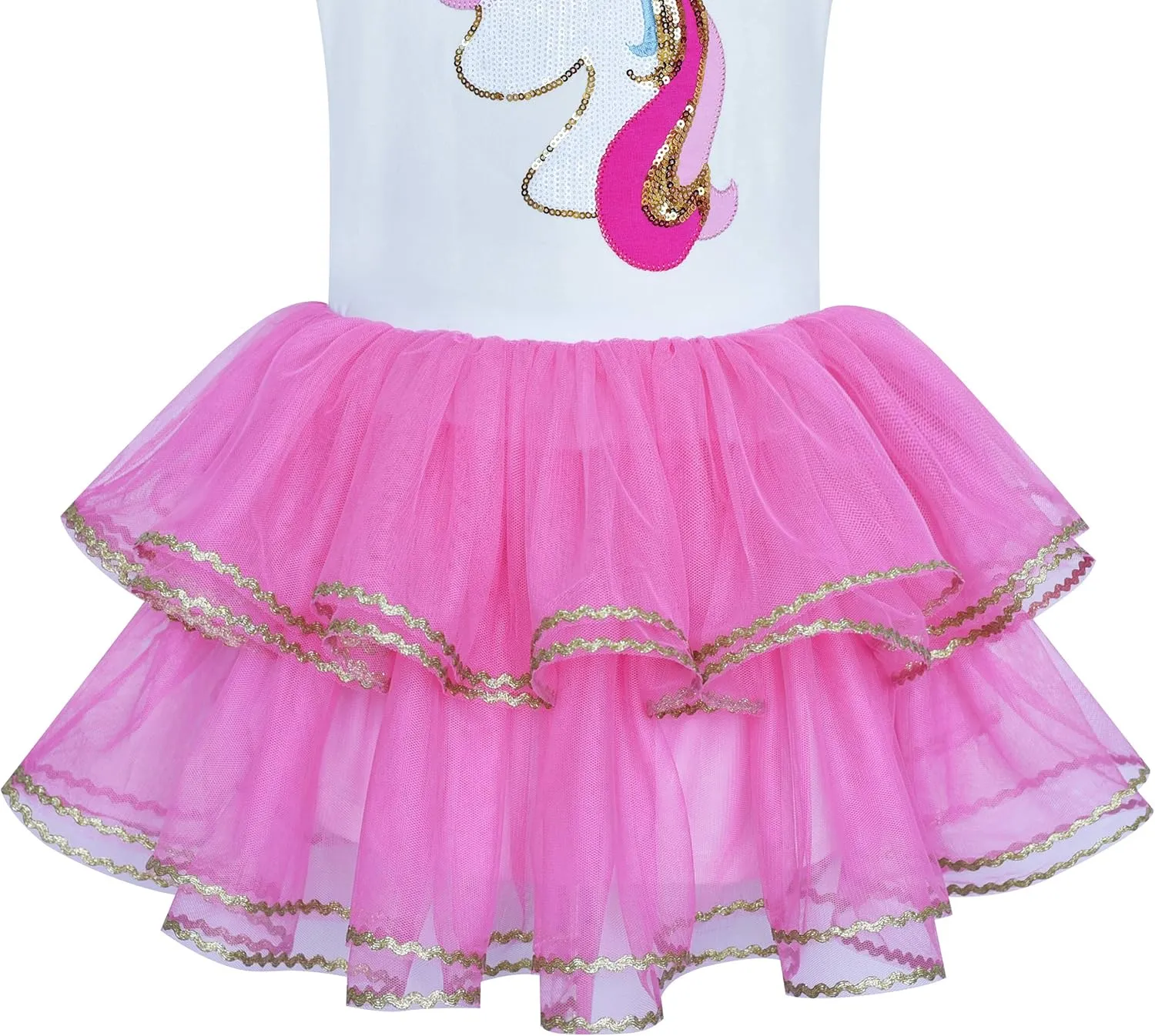 Girls Dress Pink Tutu Unicorn Dancing Tiered Skirt Ballet Birthday Party 3-7