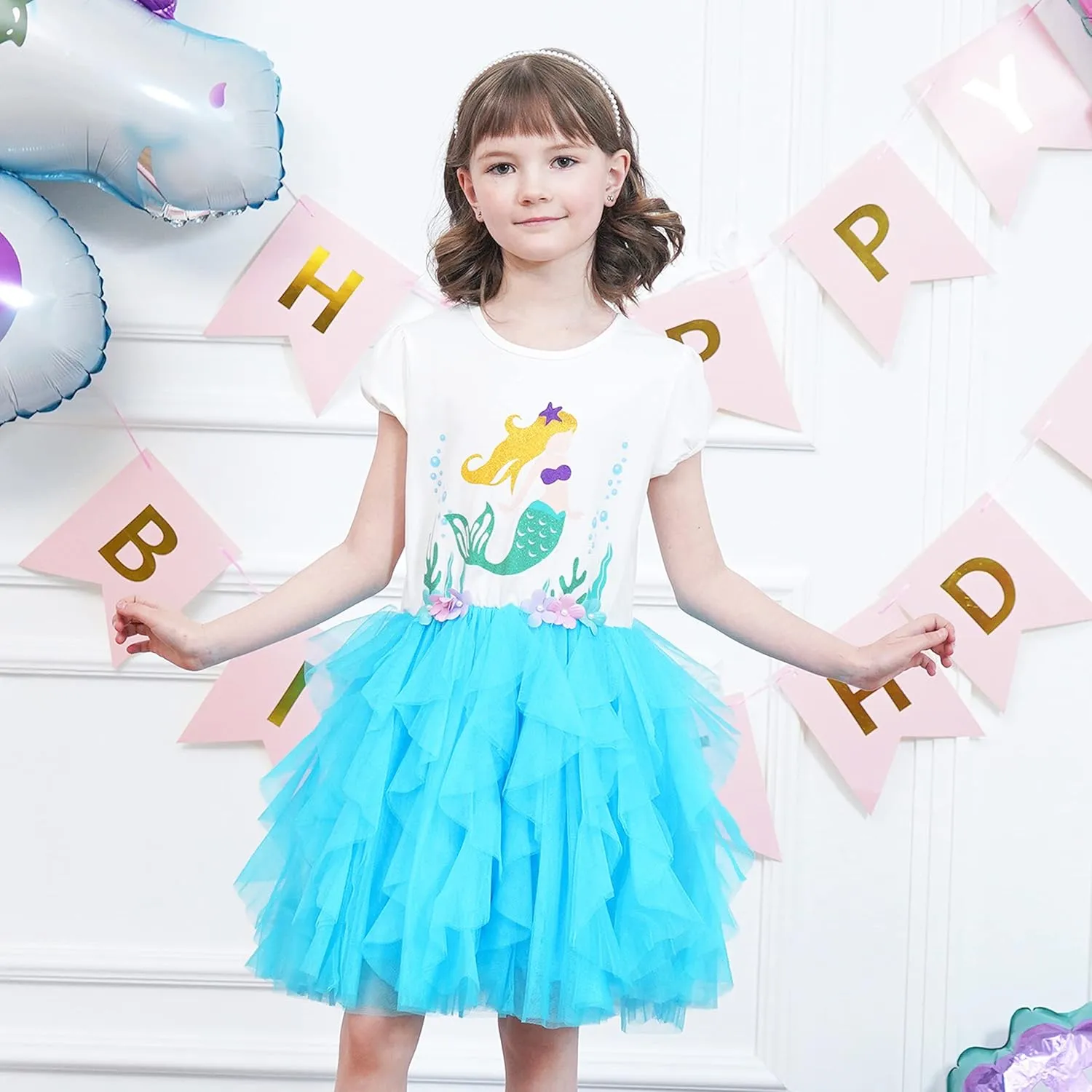 Girls Dress Pink Tutu Unicorn Dancing Tiered Skirt Ballet Birthday Party 3-7