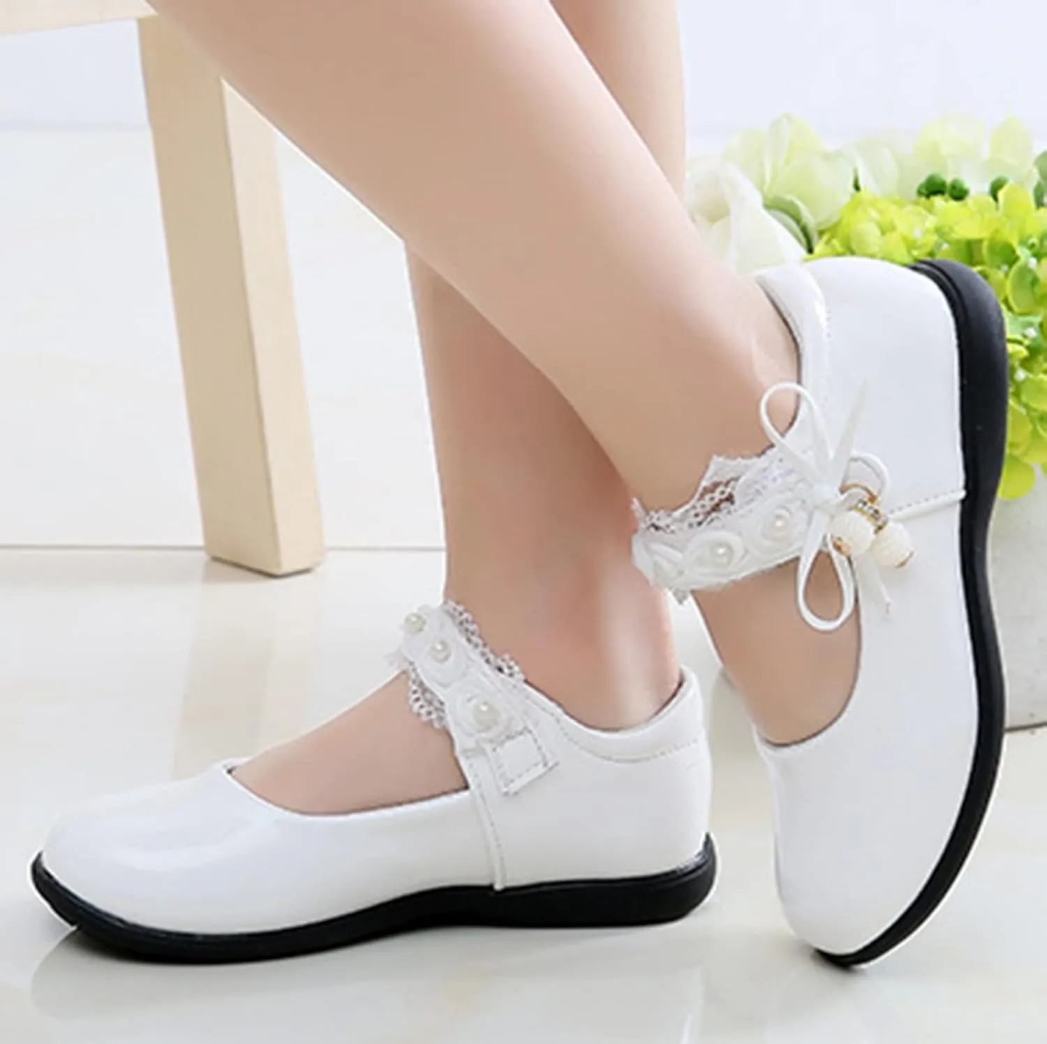 Girls Dress Shoes with Anti-Scratch Leather Princess Par𝘁y Schools 𝗨niform Shoes Mary Jane Ballerina Flat Shoes