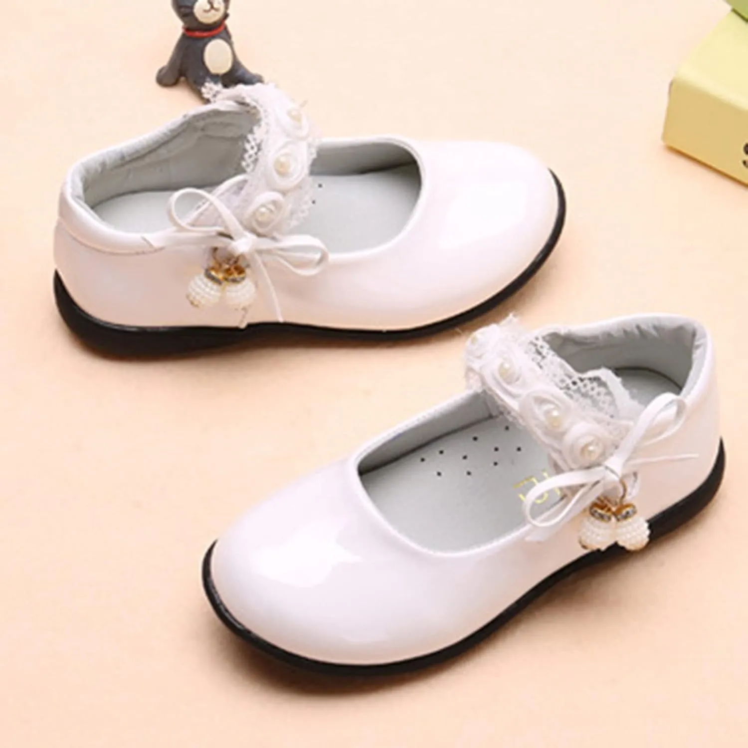 Girls Dress Shoes with Anti-Scratch Leather Princess Par𝘁y Schools 𝗨niform Shoes Mary Jane Ballerina Flat Shoes