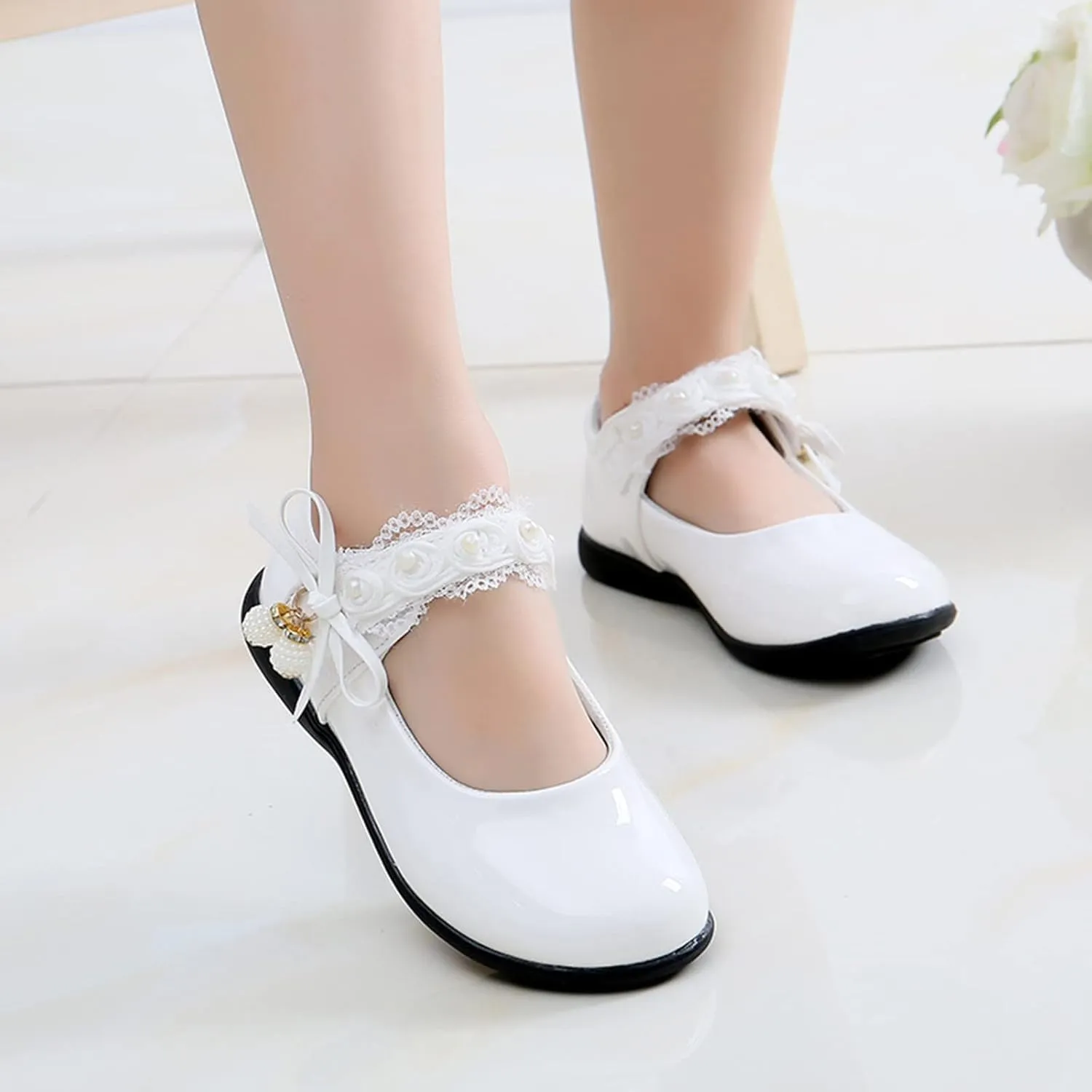 Girls Dress Shoes with Anti-Scratch Leather Princess Par𝘁y Schools 𝗨niform Shoes Mary Jane Ballerina Flat Shoes