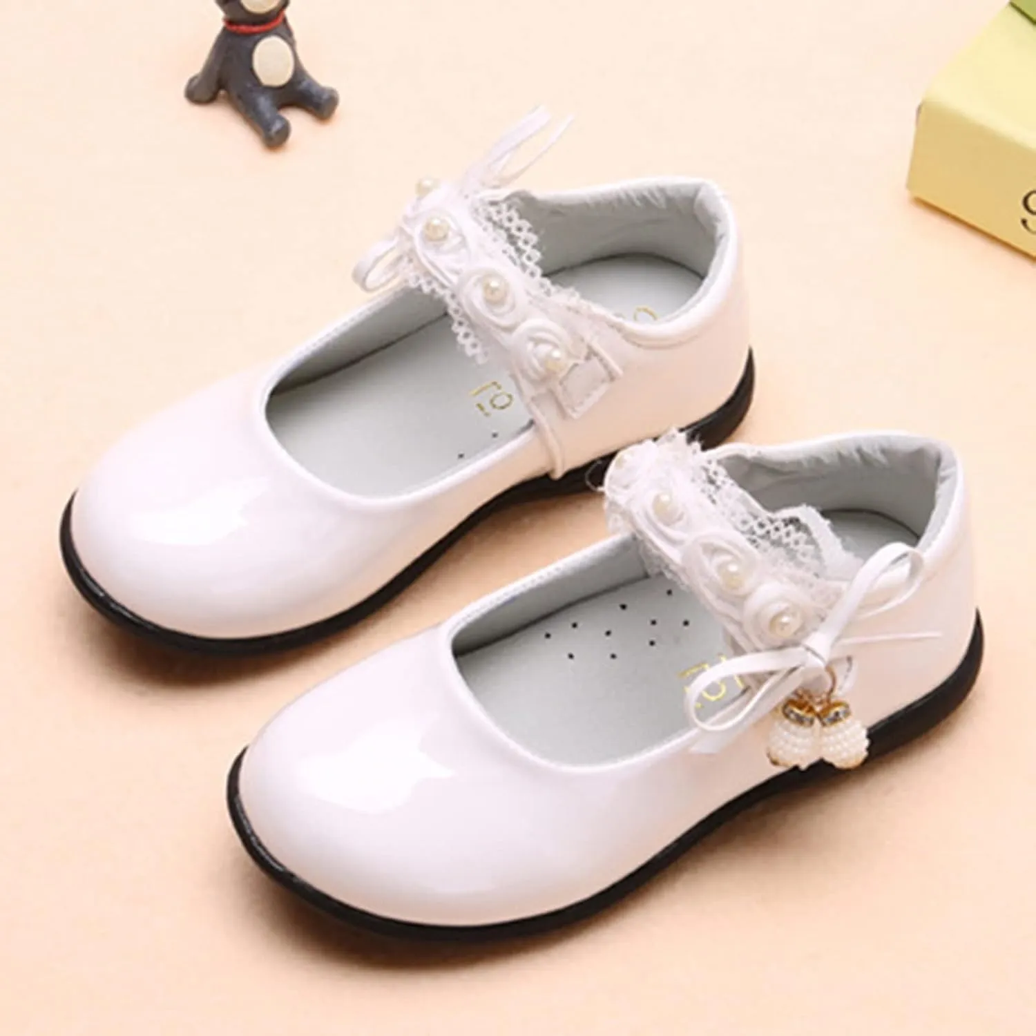 Girls Dress Shoes with Anti-Scratch Leather Princess Par𝘁y Schools 𝗨niform Shoes Mary Jane Ballerina Flat Shoes
