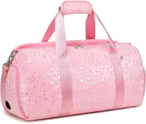 Girls Duffle Bags, Pink Soft Plush Large-capacity Dance Ballet Bag Gym Sport Overnight Travel Sleepover Bags with Shoe Compartment for Women Girl