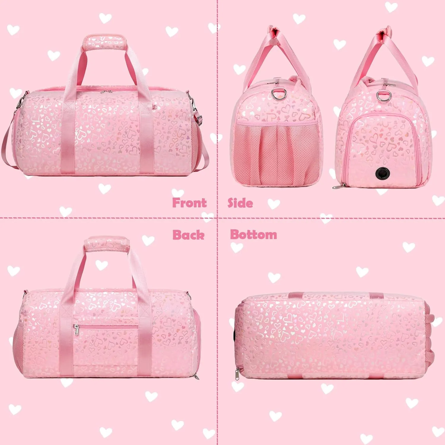Girls Duffle Bags, Pink Soft Plush Large-capacity Dance Ballet Bag Gym Sport Overnight Travel Sleepover Bags with Shoe Compartment for Women Girl