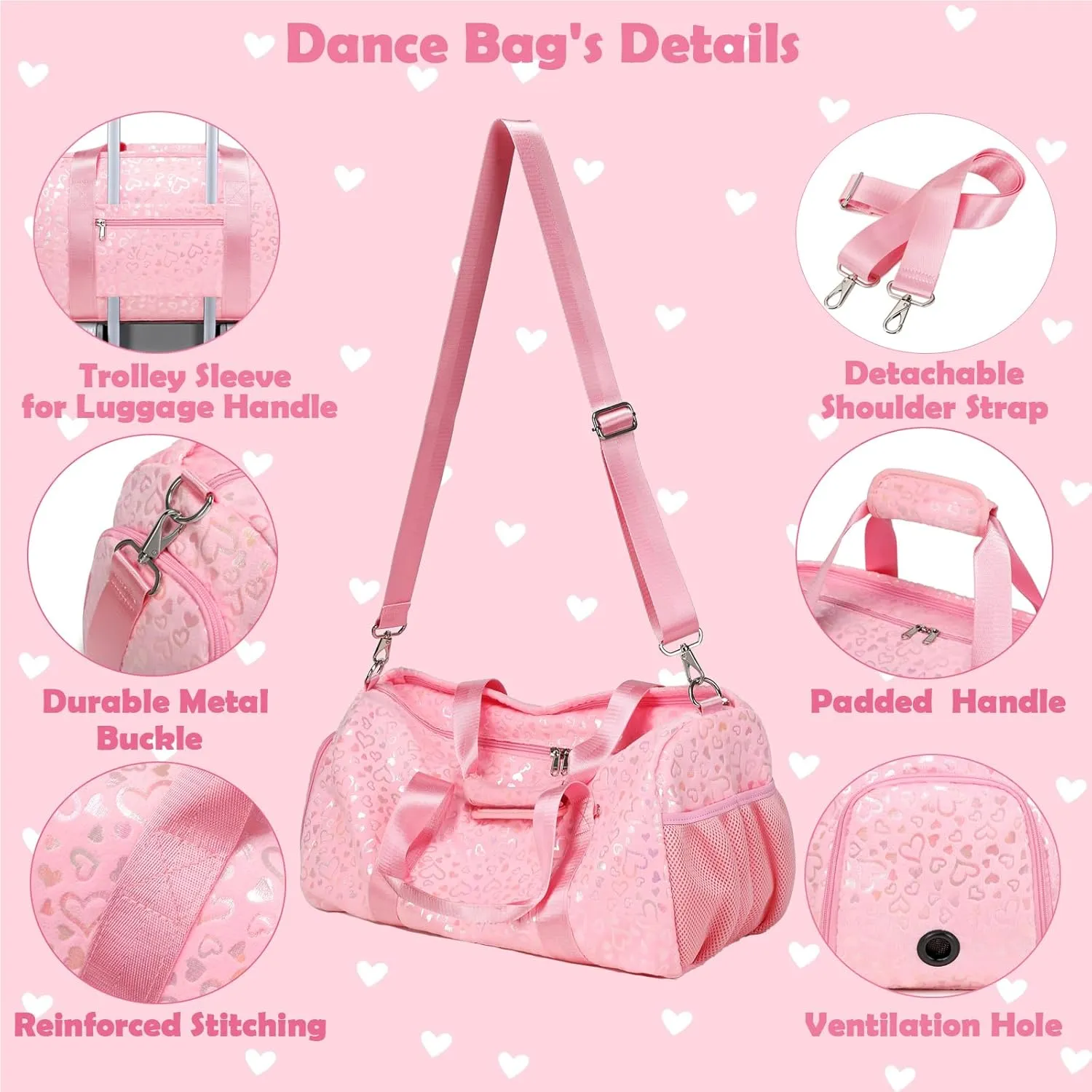 Girls Duffle Bags, Pink Soft Plush Large-capacity Dance Ballet Bag Gym Sport Overnight Travel Sleepover Bags with Shoe Compartment for Women Girl