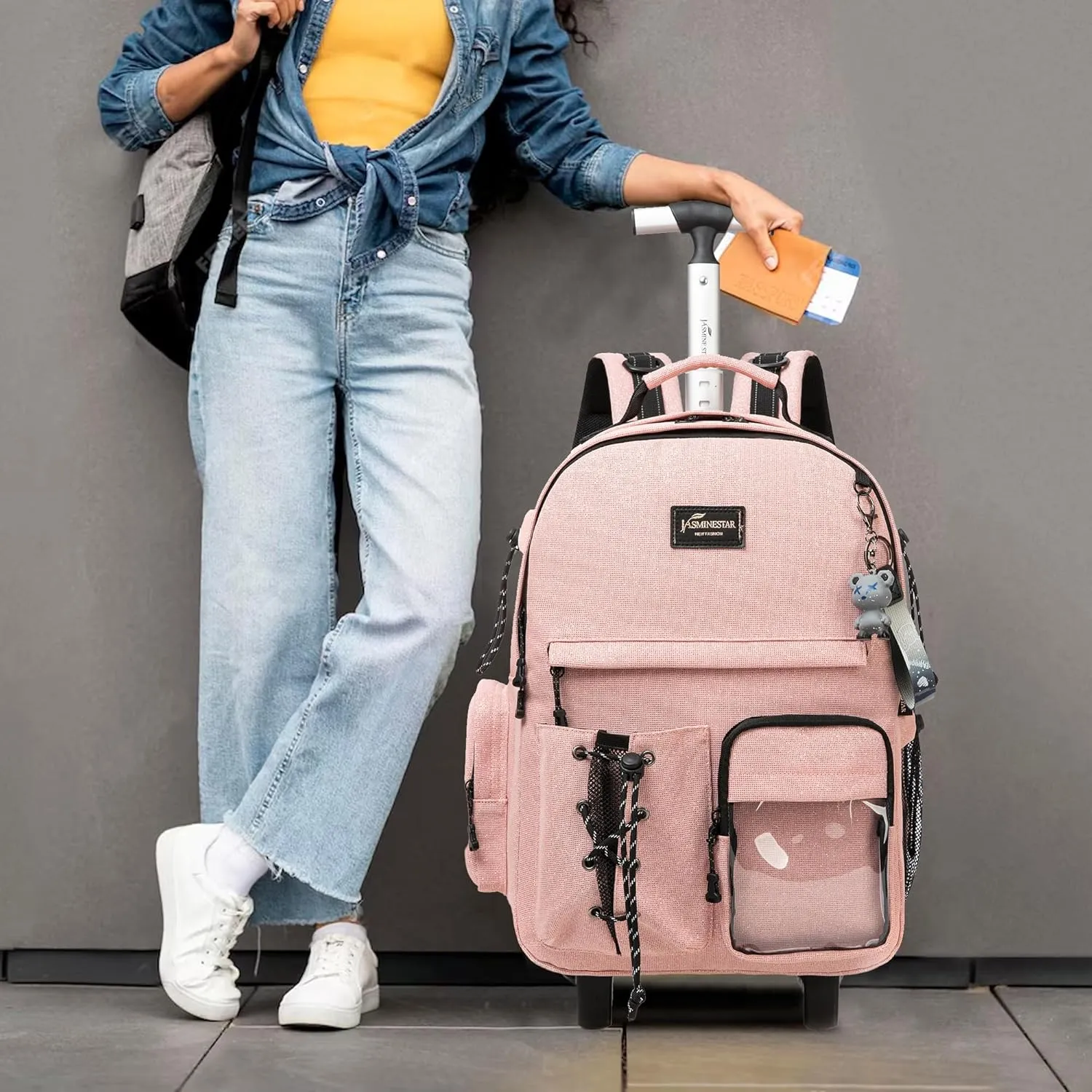 Girls Rolling Backpack - 3 in 1 Wheeled Backpack with Lunch Box - Perfect for Teens & School