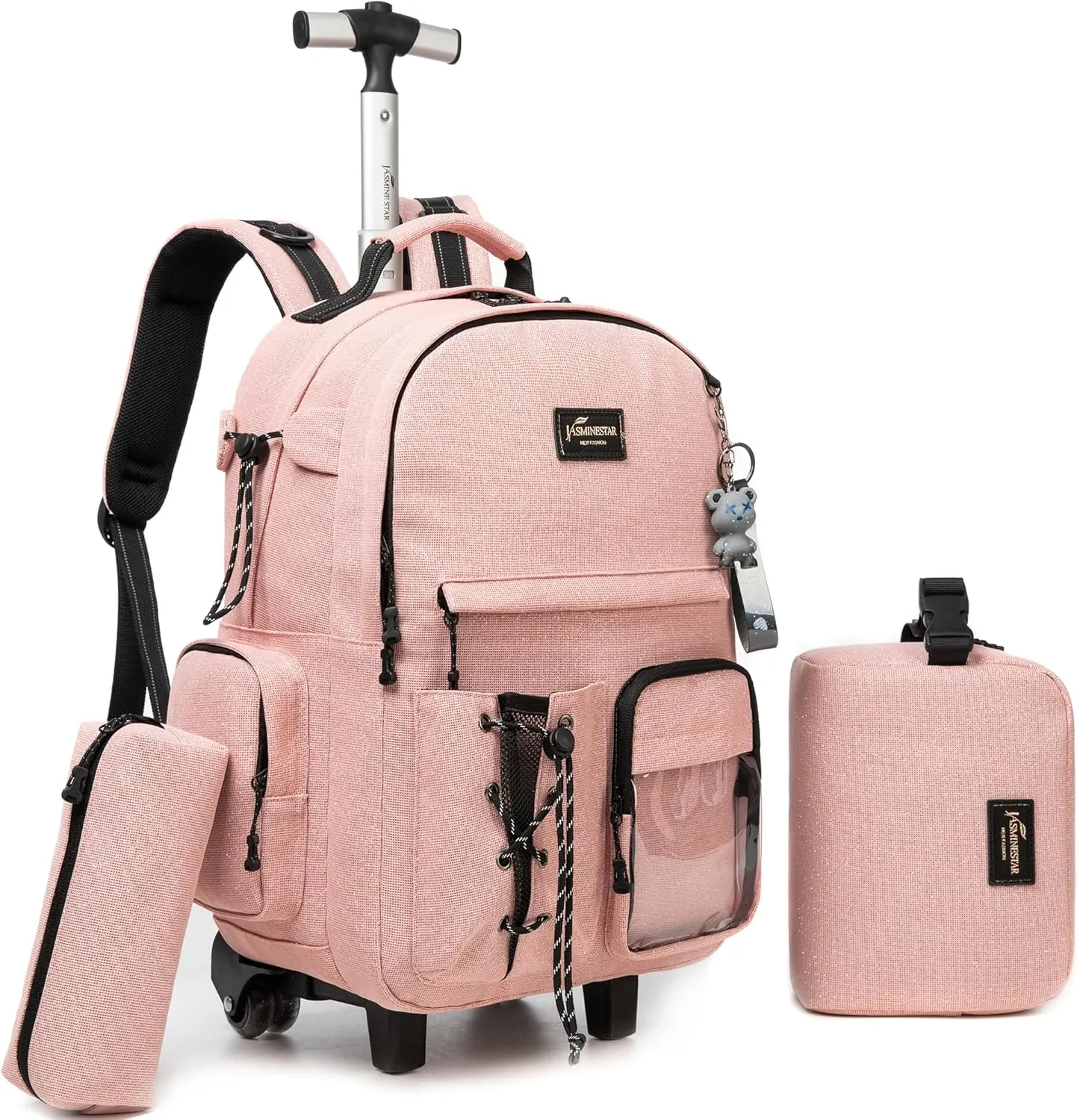 Girls Rolling Backpack - 3 in 1 Wheeled Backpack with Lunch Box - Perfect for Teens & School
