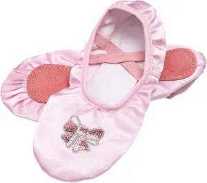 Girls Satin Ballet Dance Shoes Bow Split Sole Dance Shoes Roll Up Slippers Ballroom Dance Shoes