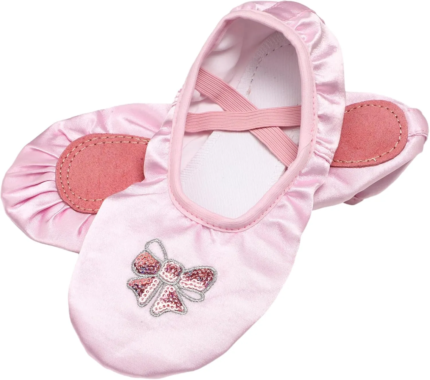 Girls Satin Ballet Dance Shoes Bow Split Sole Dance Shoes Roll Up Slippers Ballroom Dance Shoes