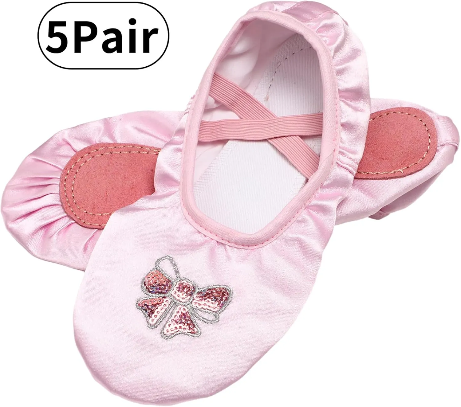 Girls Satin Ballet Dance Shoes Bow Split Sole Dance Shoes Roll Up Slippers Ballroom Dance Shoes