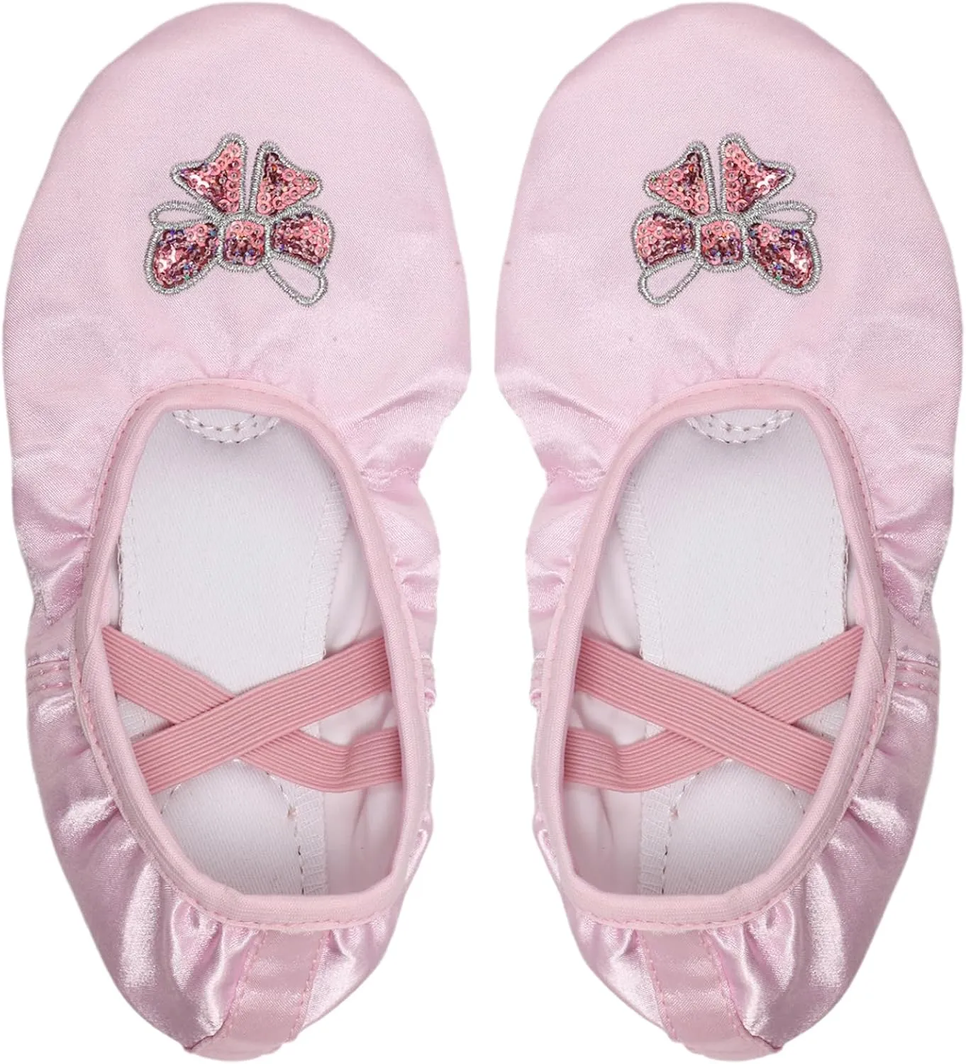 Girls Satin Ballet Dance Shoes Bow Split Sole Dance Shoes Roll Up Slippers Ballroom Dance Shoes