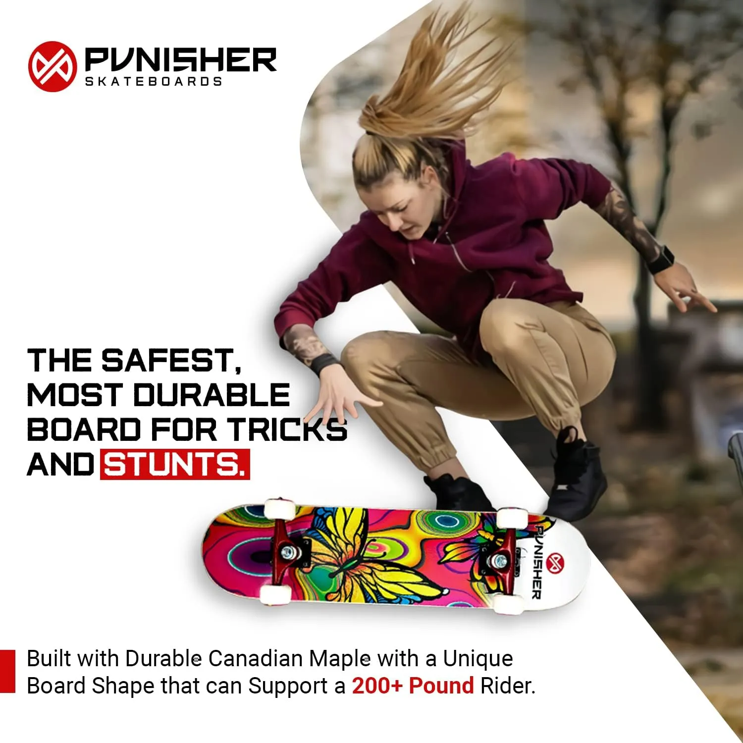 Girls Skateboard Complete with 31.5" x 7.75" Double Kick Concave Deck Canadian Maple ABEC-7 Bearings