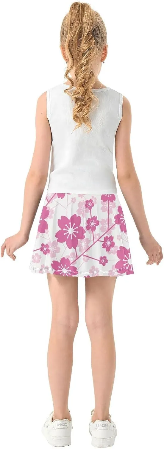 Girls Skorts Active Athletic Skirts with Inner Built-in Shorts for Golf Tennis 3-12T Cherry Blossom Floral Pink