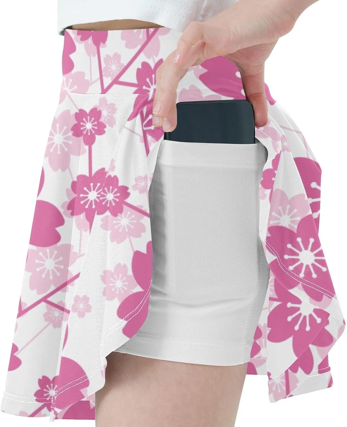 Girls Skorts Active Athletic Skirts with Inner Built-in Shorts for Golf Tennis 3-12T Cherry Blossom Floral Pink