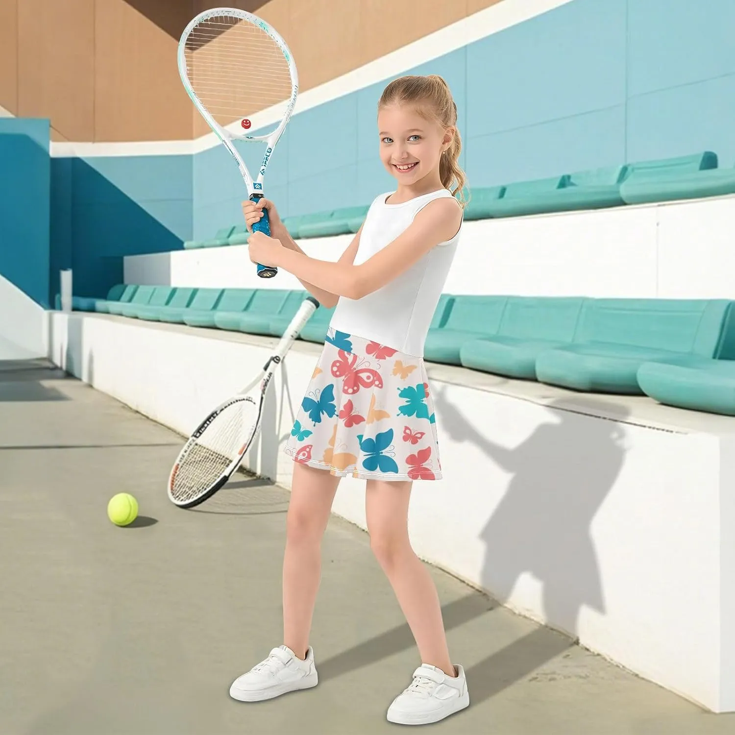 Girls Skorts Active Athletic Skirts with Inner Built-in Shorts for Golf Tennis 3-12T Cherry Blossom Floral Pink