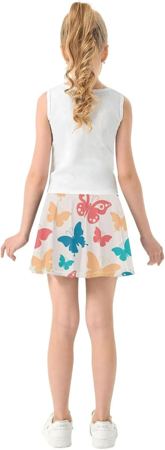 Girls Skorts Active Athletic Skirts with Inner Built-in Shorts for Golf Tennis 3-12T Cherry Blossom Floral Pink