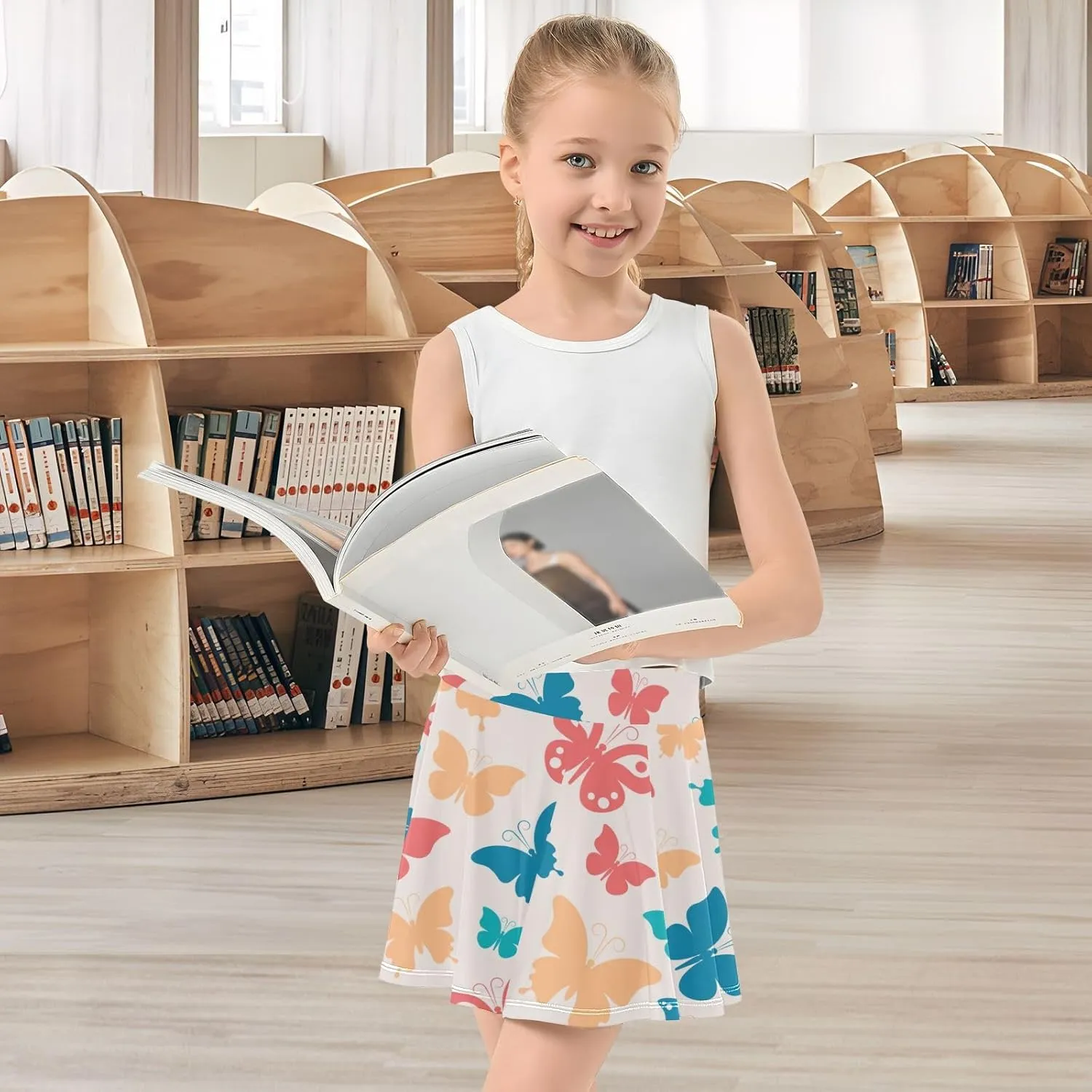 Girls Skorts Active Athletic Skirts with Inner Built-in Shorts for Golf Tennis 3-12T Cherry Blossom Floral Pink