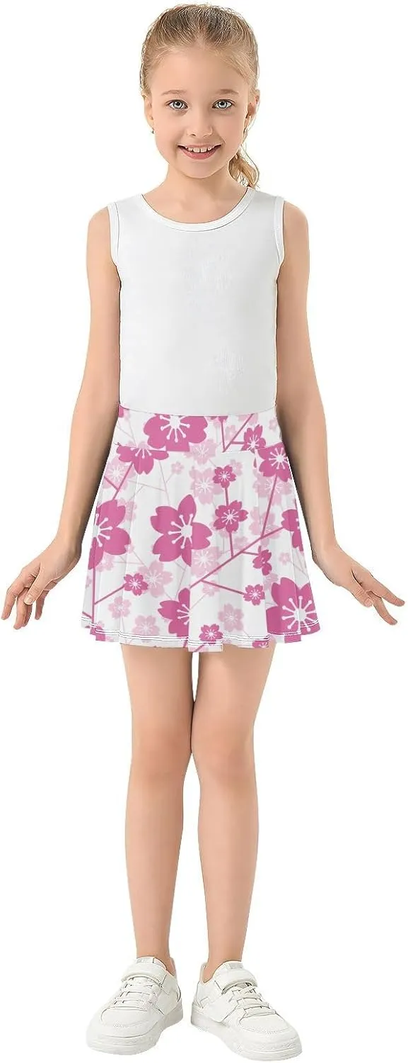 Girls Skorts Active Athletic Skirts with Inner Built-in Shorts for Golf Tennis 3-12T Cherry Blossom Floral Pink