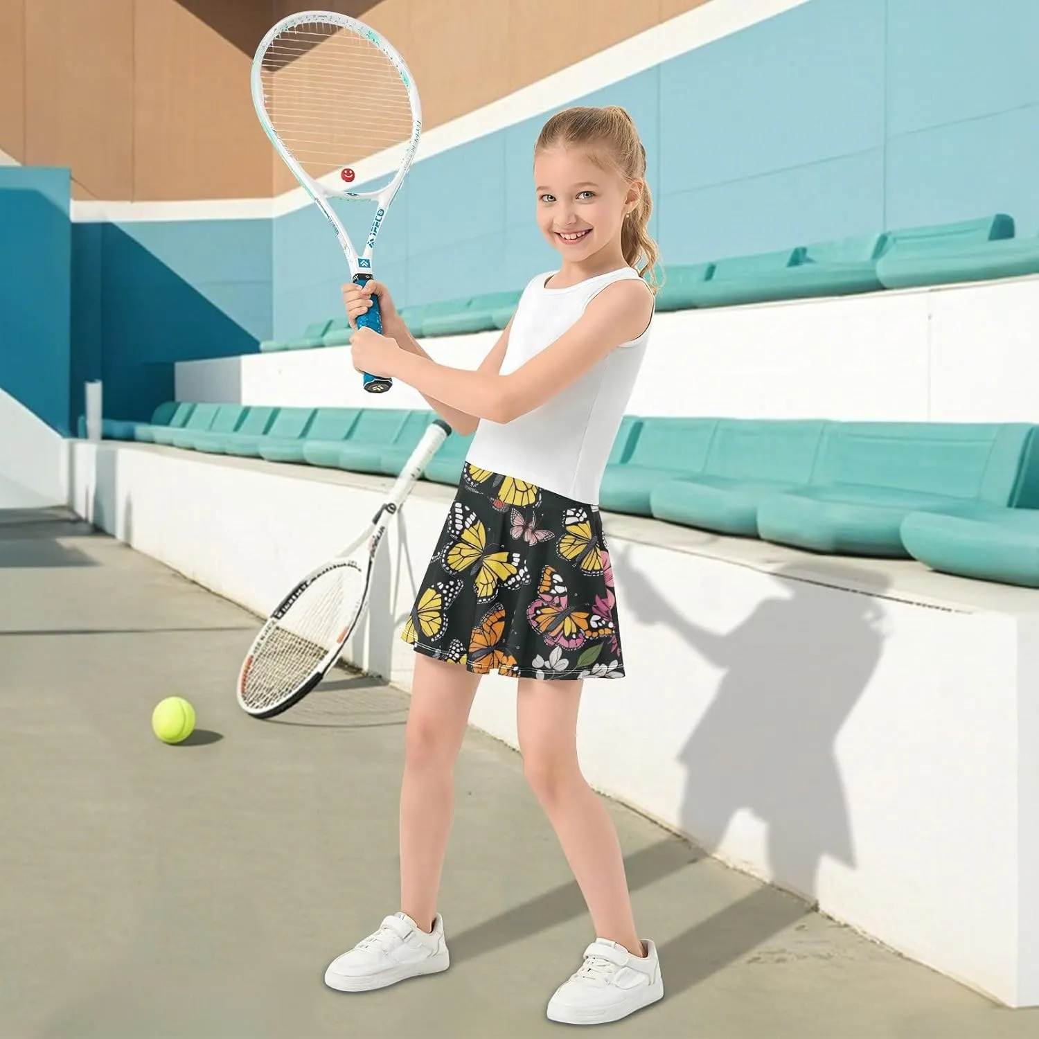 Girls Skorts Active Athletic Skirts with Inner Built-in Shorts for Golf Tennis 3-12T Geometric Stars Hot Pink