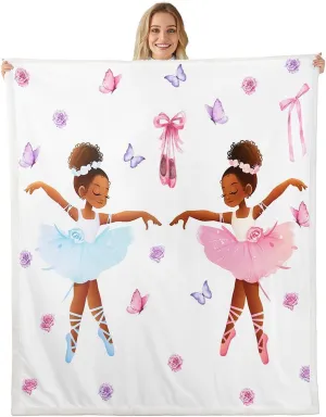 Girly Ballet Sherpa Blanket Ballet Shoes Fleece Blanket Ballerina Dancer Gifts for Girls Teens Twin 60"X80" Throw Blanket,Pink Bow Decor Flower Plush Bed Blanket Princess Flannel Blanke for Bed Couch