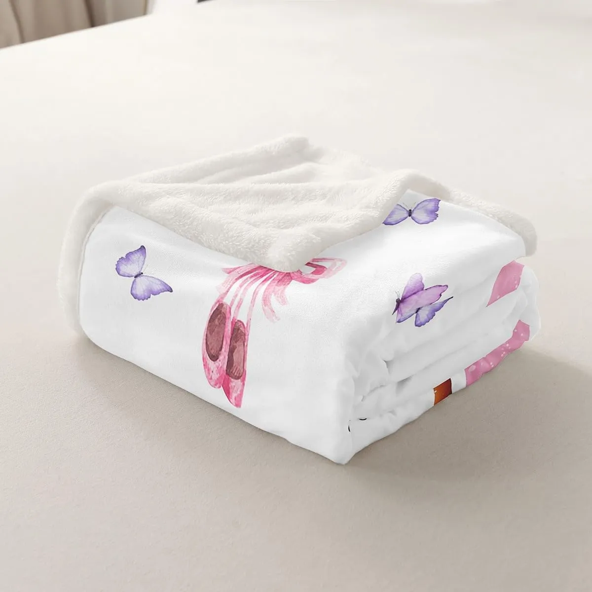 Girly Ballet Sherpa Blanket Ballet Shoes Fleece Blanket Ballerina Dancer Gifts for Girls Teens Twin 60"X80" Throw Blanket,Pink Bow Decor Flower Plush Bed Blanket Princess Flannel Blanke for Bed Couch