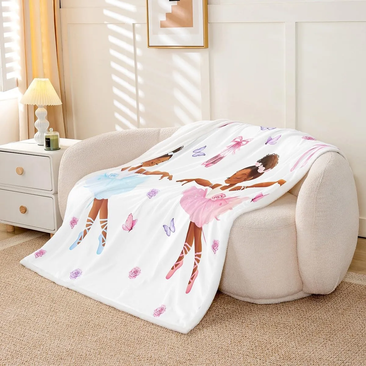Girly Ballet Sherpa Blanket Ballet Shoes Fleece Blanket Ballerina Dancer Gifts for Girls Teens Twin 60"X80" Throw Blanket,Pink Bow Decor Flower Plush Bed Blanket Princess Flannel Blanke for Bed Couch