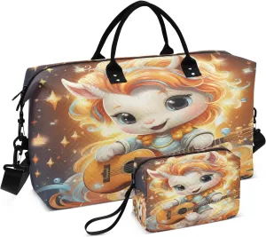 Glory Cute Cartoon Unicorn Travel Duffel Bags Gym Bag Weekender Handbag with Toiletry Bag for Women Girls Men