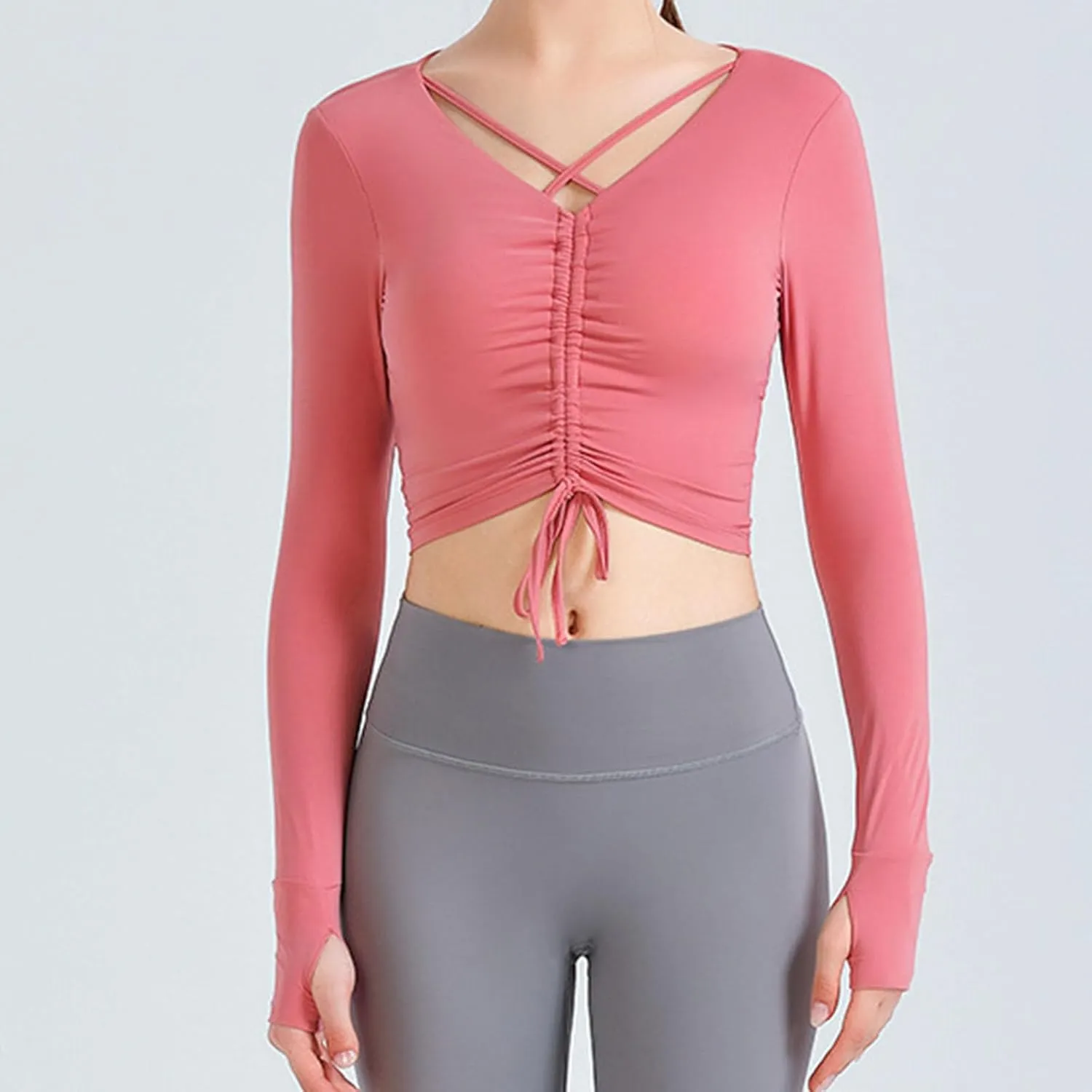 Going Out Tops for Women Workout Ballet Tie Knot Lace Up Compression Shirt Long Sleeve Y2k Tracksuit with Thumb Holes