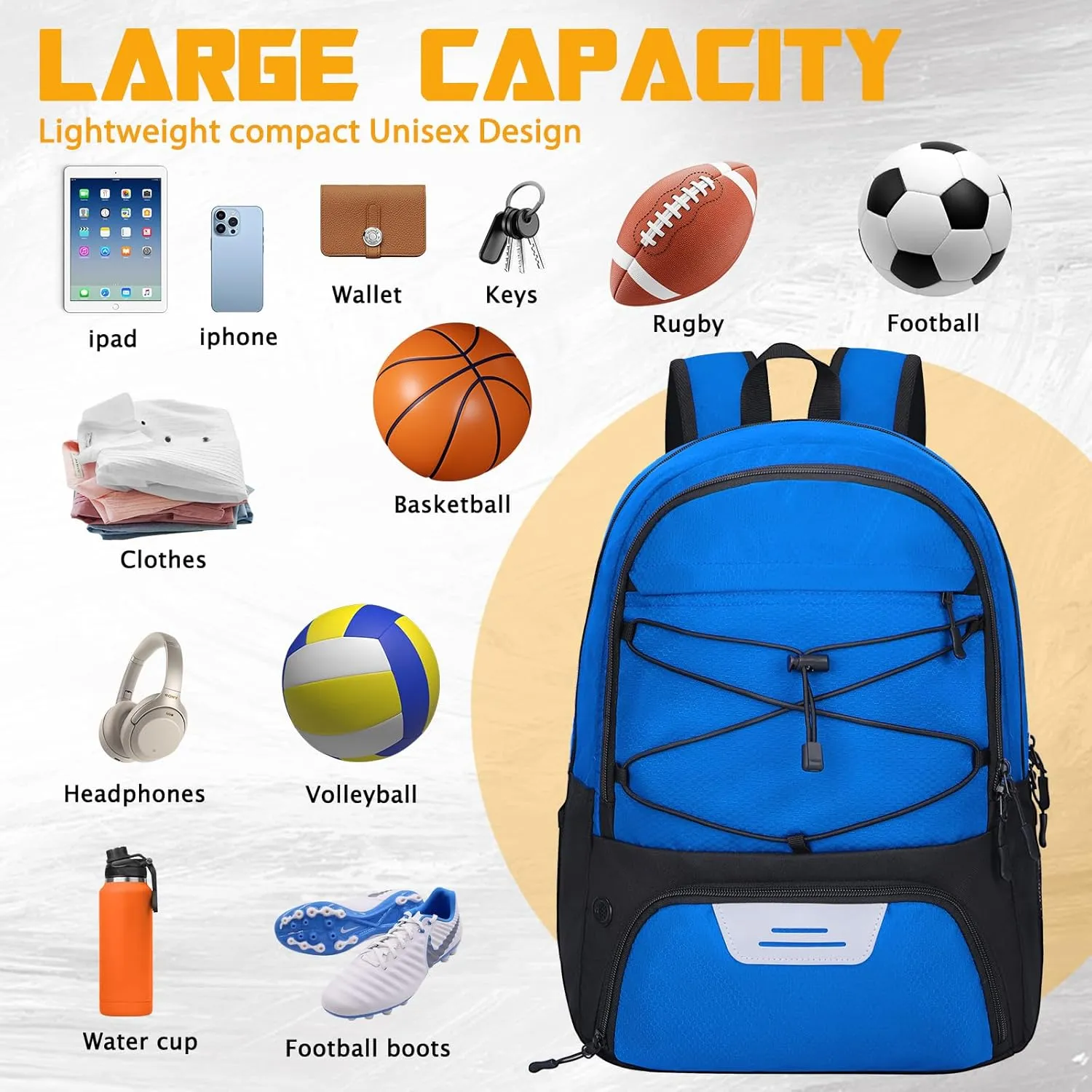 Goloni Soccer Backpack,Soccer Bag with Ball Holder & Shoe Compartment,Large Sports Bag for Basketball, Volleyball,Football