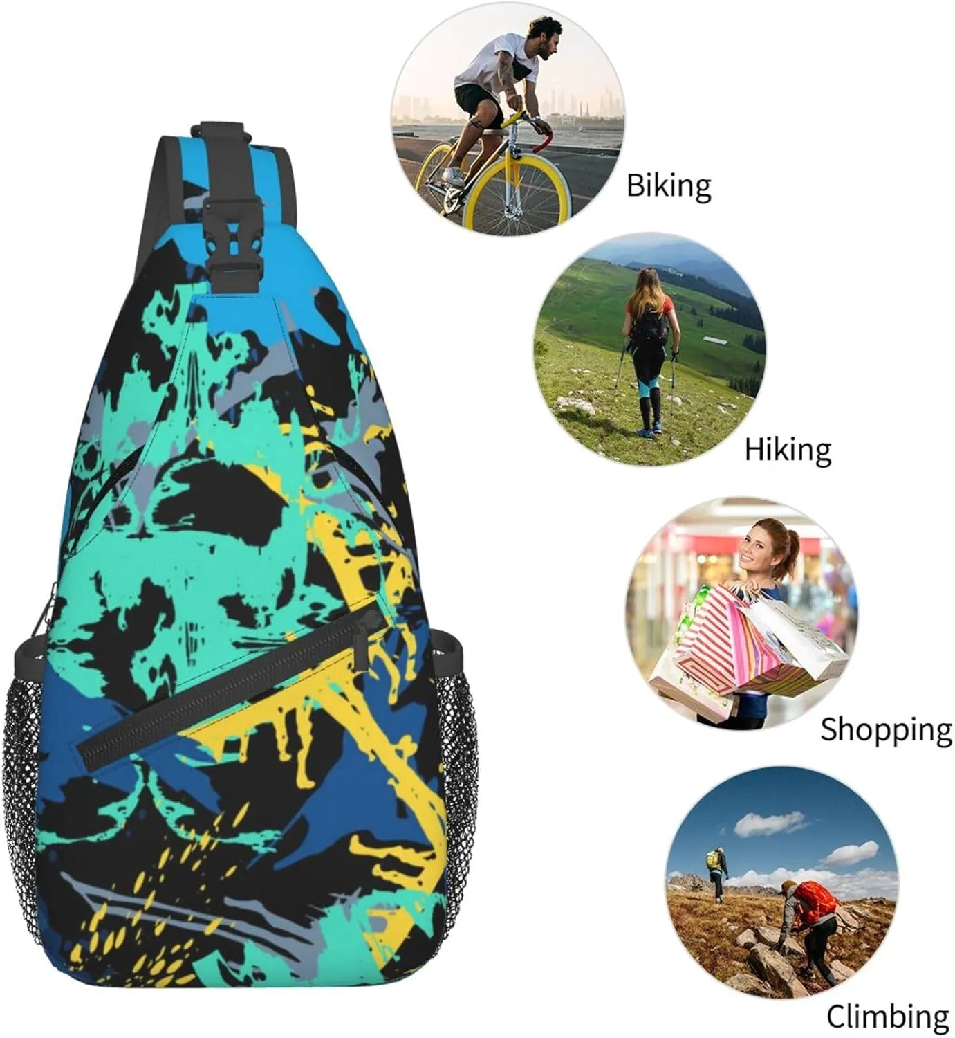 Graffiti Art Pattern Sling Backpack Women Men Travel Hiking Daypack Cool Graffiti Crossbody Shoulder Bag