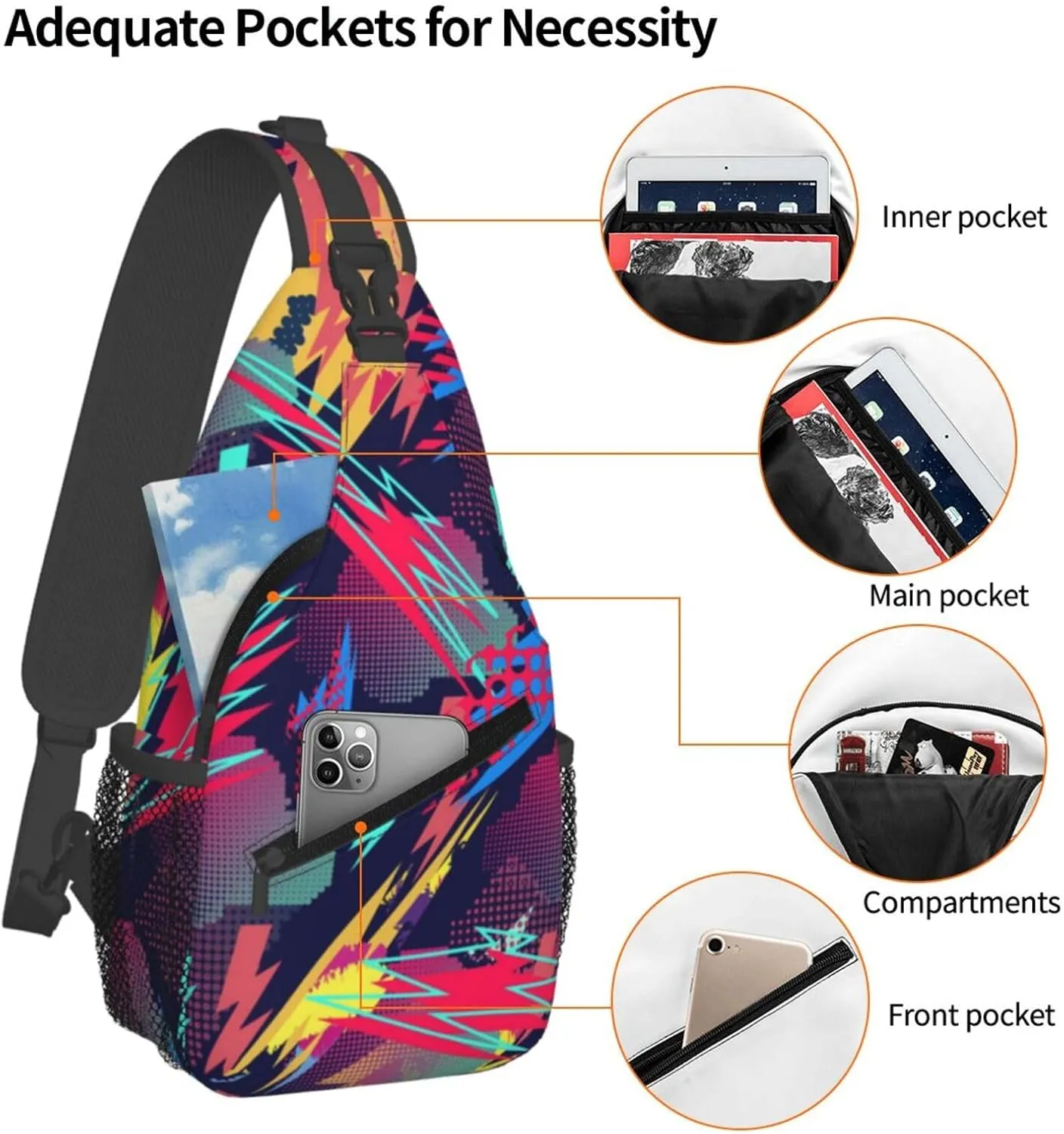 Graffiti Art Pattern Sling Backpack Women Men Travel Hiking Daypack Cool Graffiti Crossbody Shoulder Bag