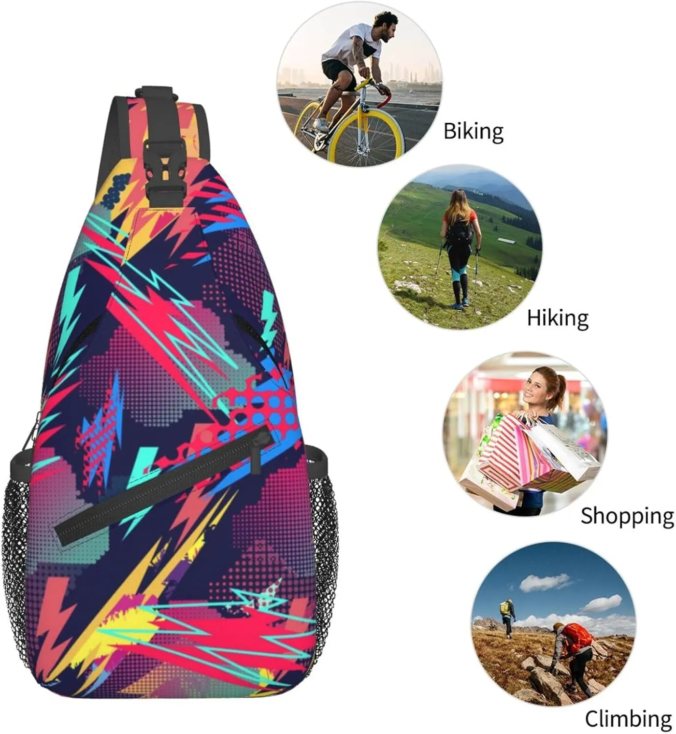 Graffiti Art Pattern Sling Backpack Women Men Travel Hiking Daypack Cool Graffiti Crossbody Shoulder Bag