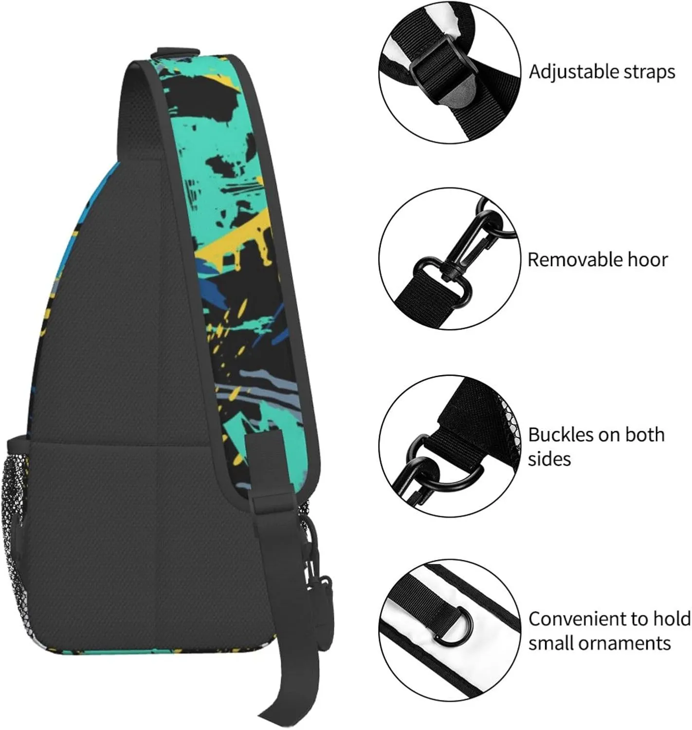 Graffiti Art Pattern Sling Backpack Women Men Travel Hiking Daypack Cool Graffiti Crossbody Shoulder Bag