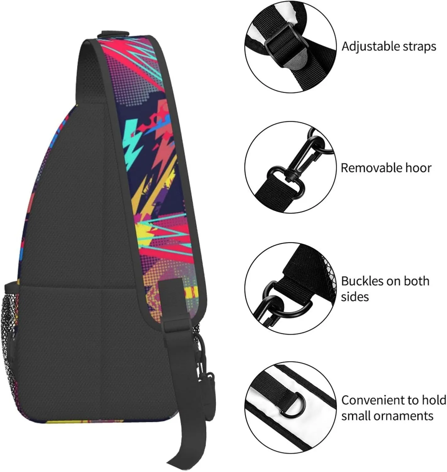 Graffiti Art Pattern Sling Backpack Women Men Travel Hiking Daypack Cool Graffiti Crossbody Shoulder Bag