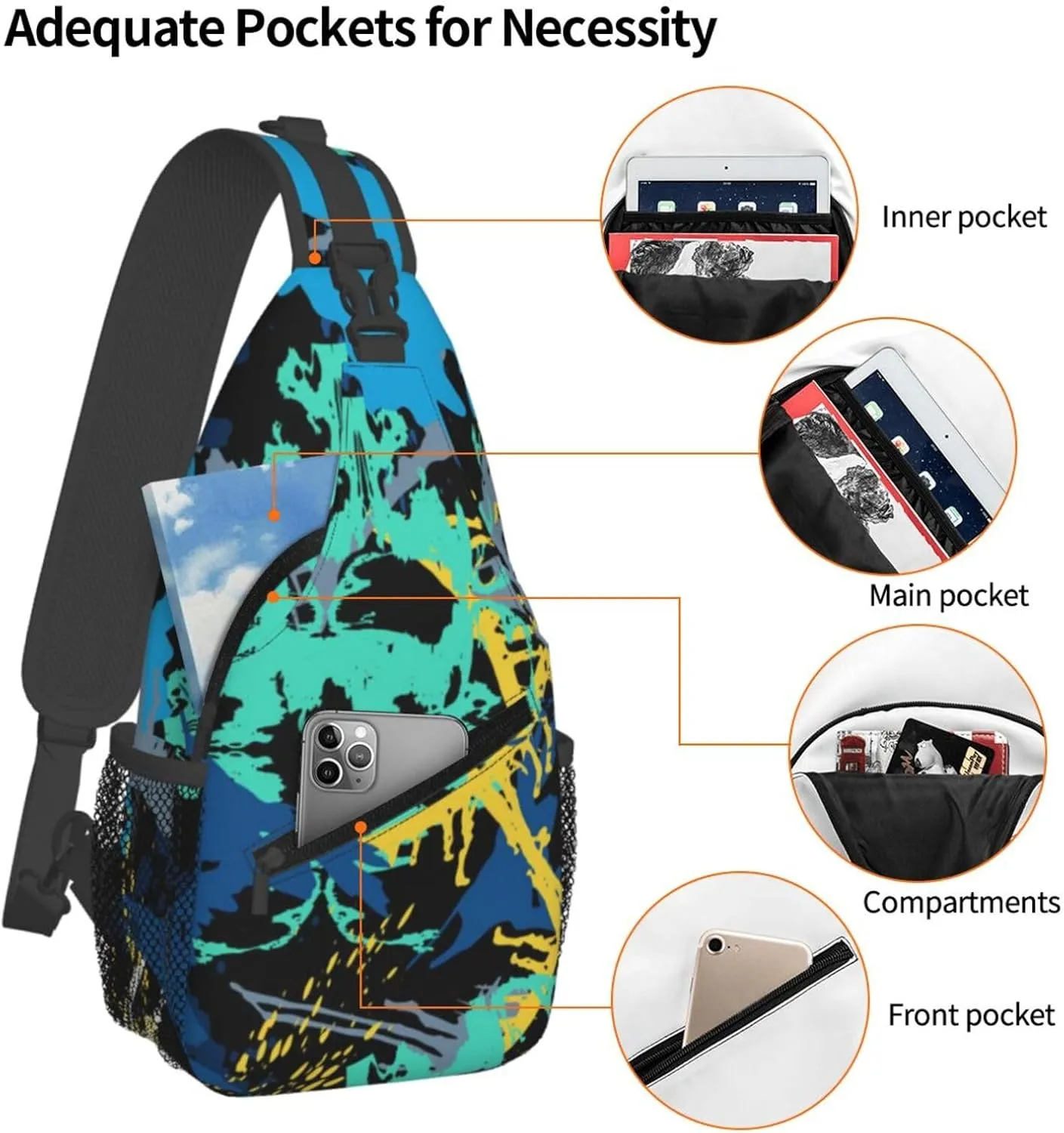 Graffiti Art Pattern Sling Backpack Women Men Travel Hiking Daypack Cool Graffiti Crossbody Shoulder Bag