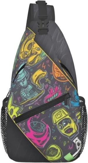Graffiti Skateboard Crossbody Bags for Men Women Fashion Sling Backpack Casual Chest Bag Travel Hiking Daypack